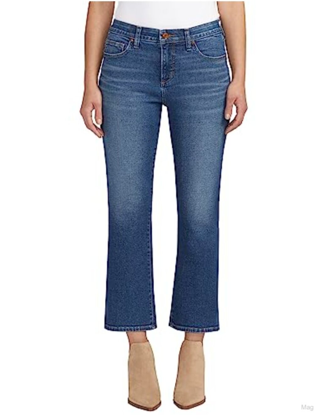 Mid Rise Cropped Bootcut Jeans Cotton Blend Stretch 5-Pocket